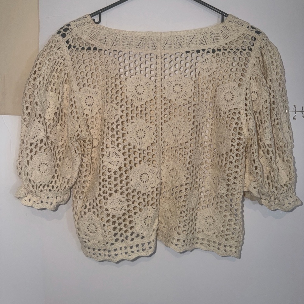 Chic Cream Crochet Button-Up Blazer - Picture 7 of 9